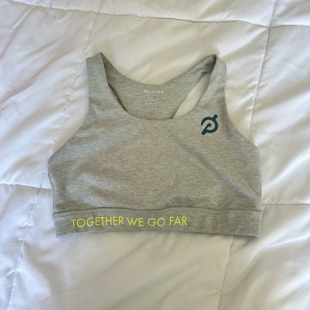 Peloton Womens Small Heathered Strappy Sports Bra Gray Blue No Pads Yoga
